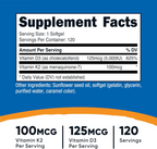 Nutricost Vitamin K2 + Vitamin D3 120 Softgels