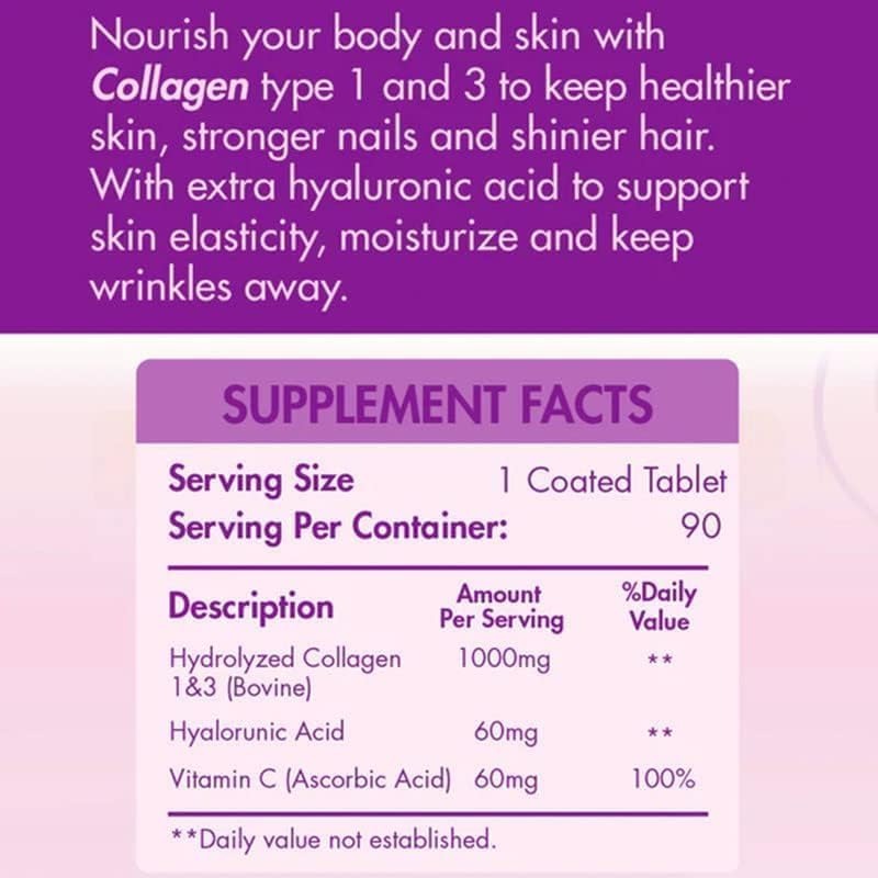 ORGANIC NATION Hydrolyzed Collagen 1000+ 90 Coated Tablets