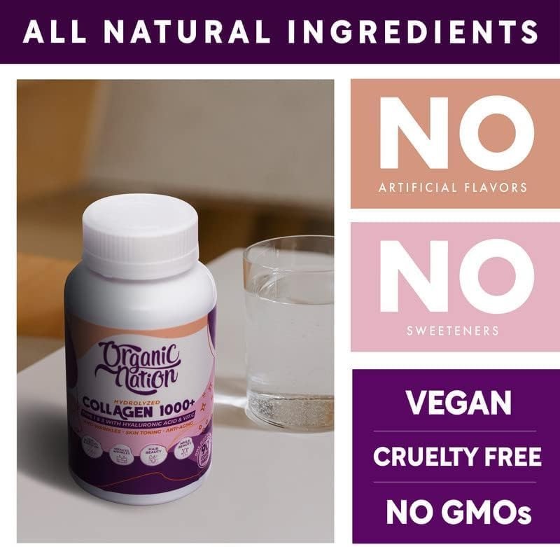 ORGANIC NATION Hydrolyzed Collagen 1000+ 90 Coated Tablets