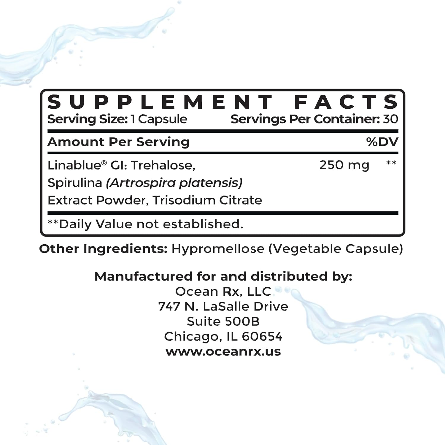 Ocean Rx Organic Pure Blue Spirulina Capsules - 30 Count