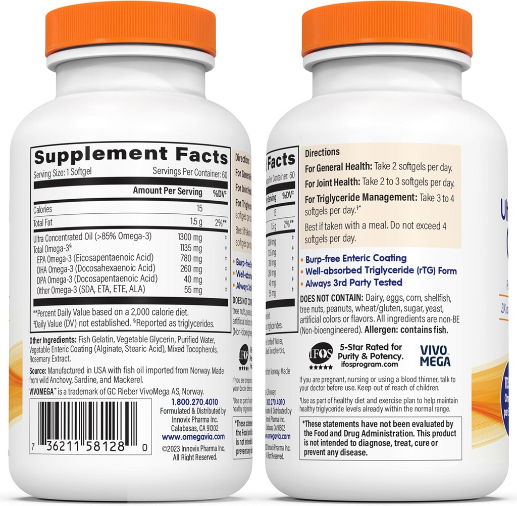 OmegaVia Ultra Concentrated Omega-3 1,135 mg, 60 Softgels