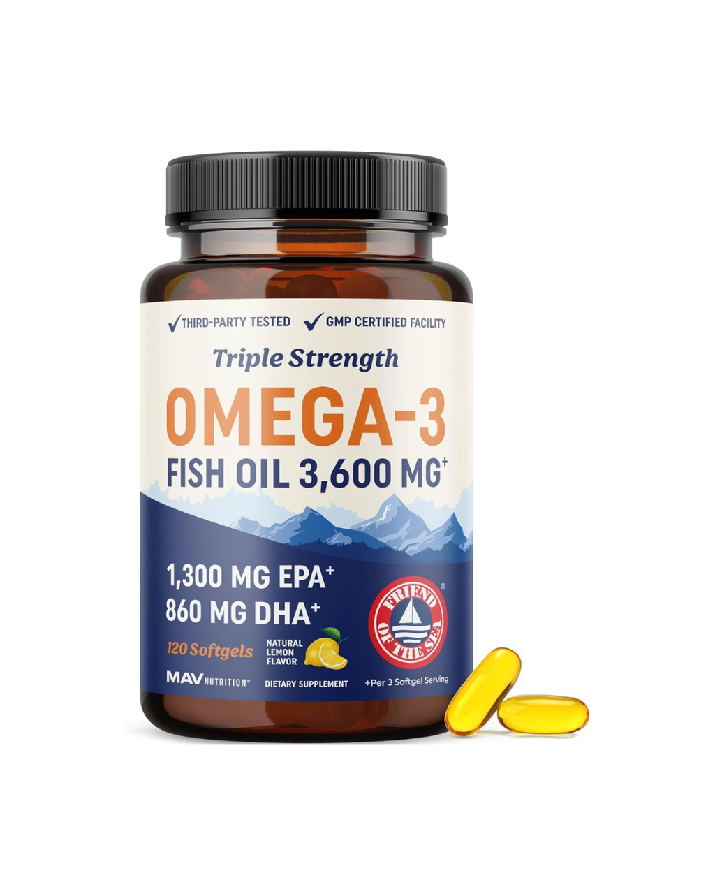 MAV Nutrition Triple Strength Omega 3 Fish Oil 3600mg