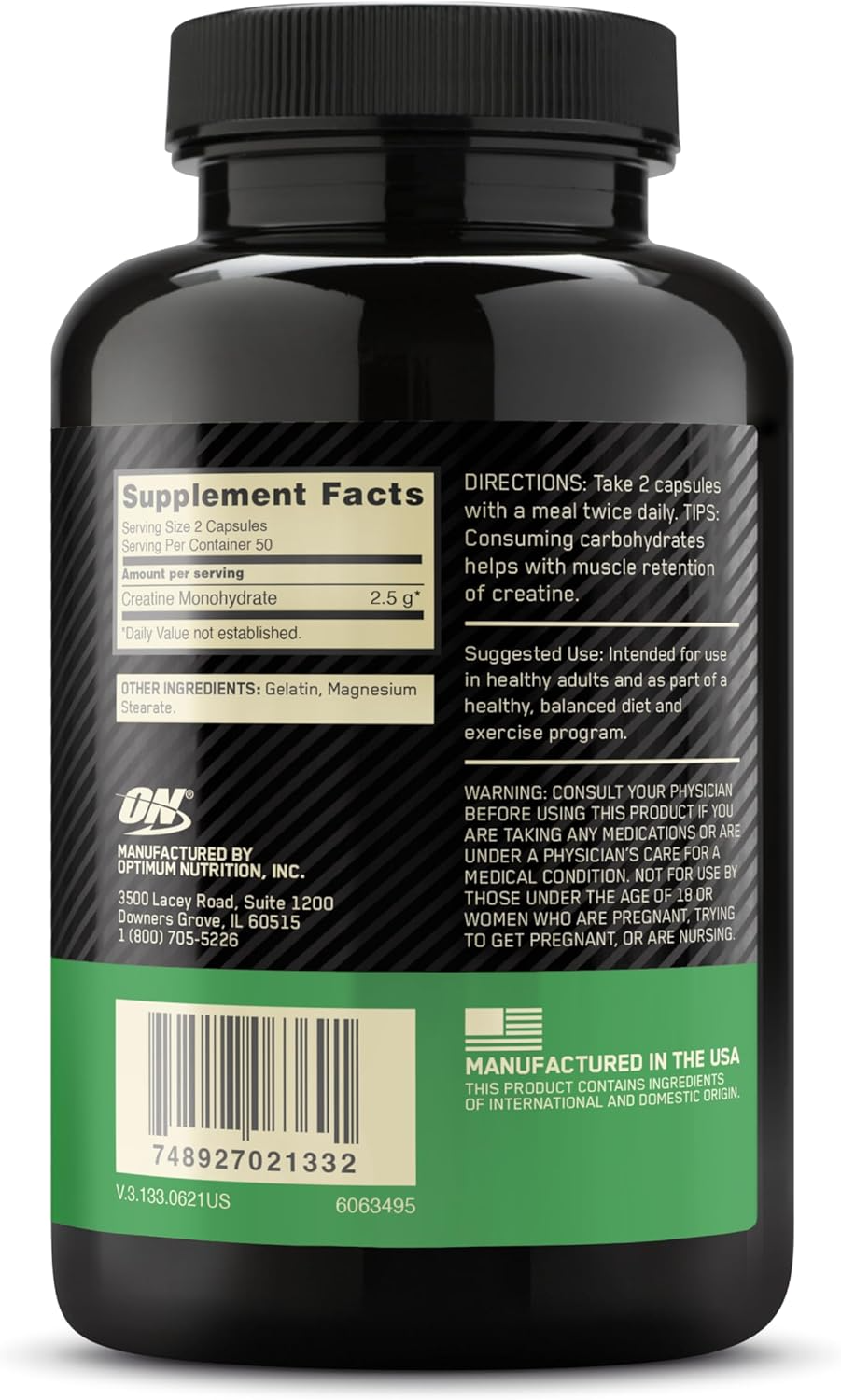 Optimum Nutrition Micronized Creatine Capsules 100 Capsules (1.25 g per Capsule)