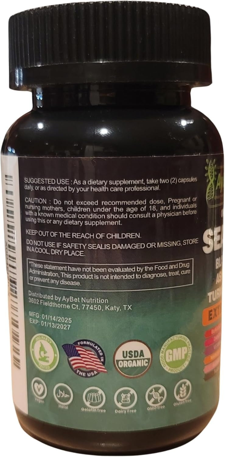 Organic Irish Sea Moss, Black Seed Oil, Ashwagandha, Turmeric,Ginger Capsule
