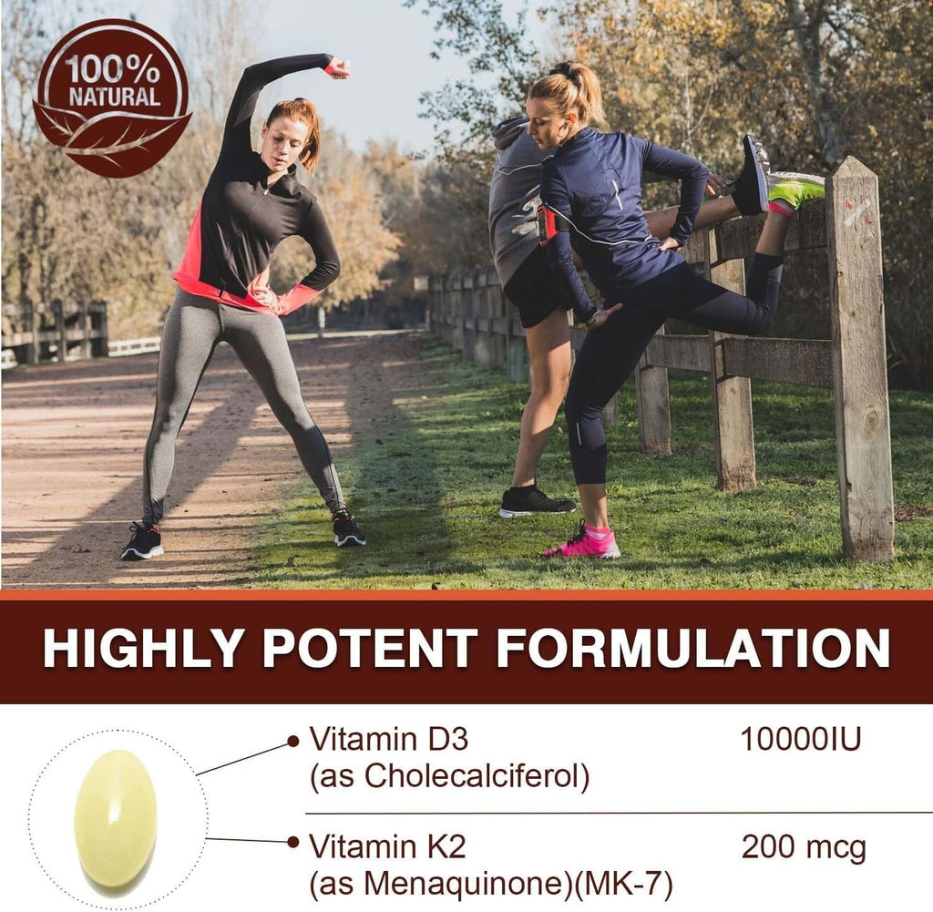Pslalae Vitamin D3 10000iu + K2 200mcg with Coconut Oil _ 300 Softgels