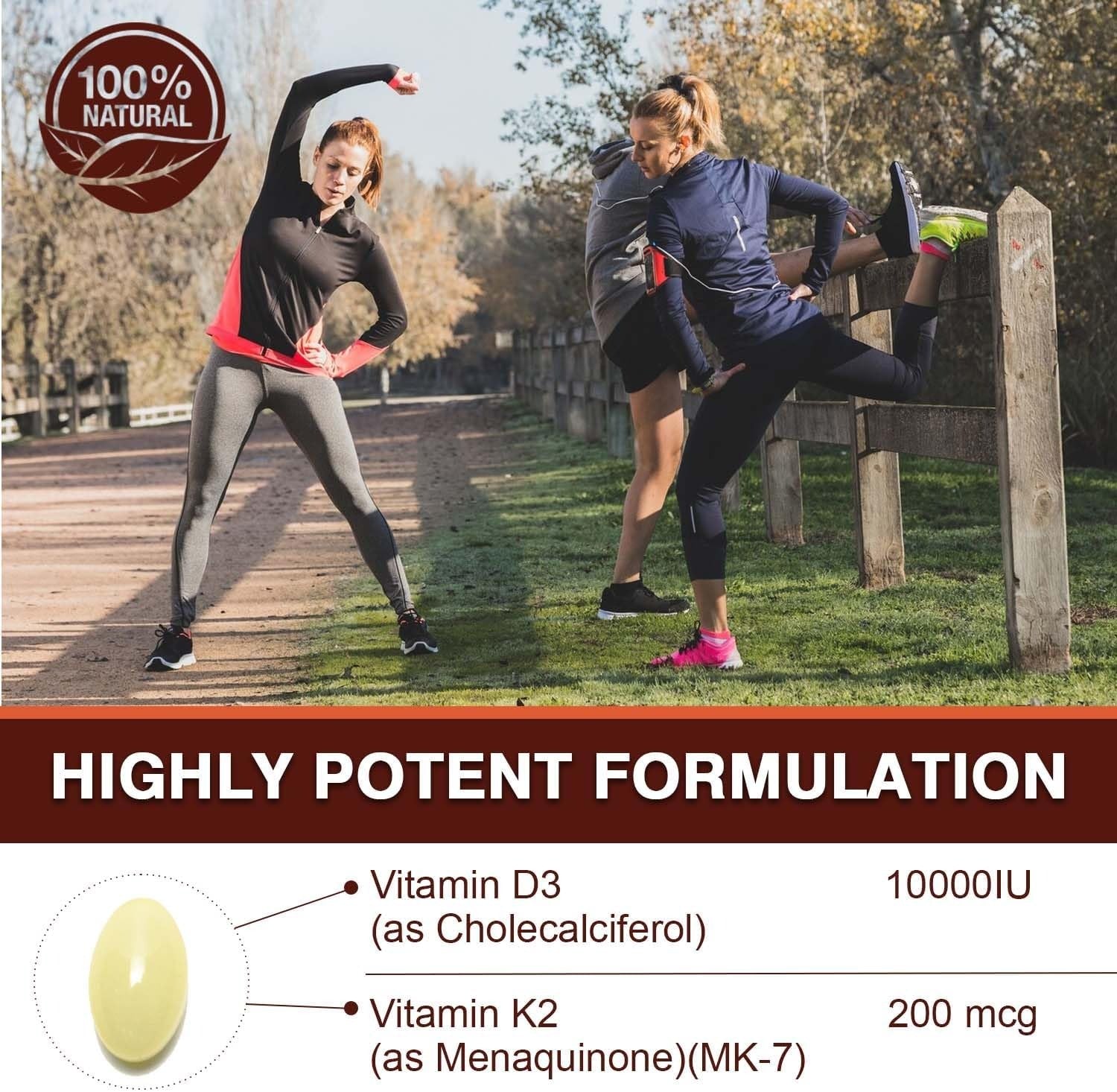 Pslalae Vitamin D3 10000iu + K2 200mcg with Coconut Oil _ 300 Softgels