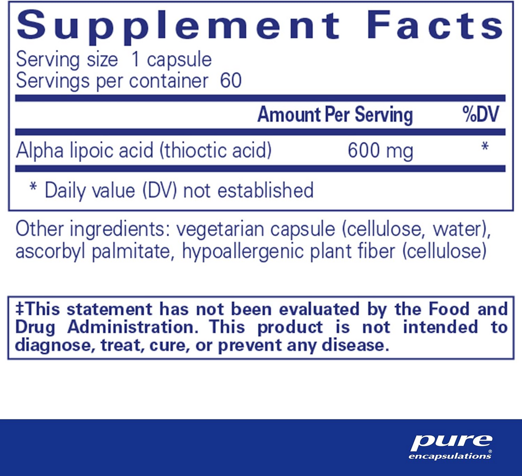Pure Encapsulations Alpha Lipoic Acid 600 mg, 120 Capsules
