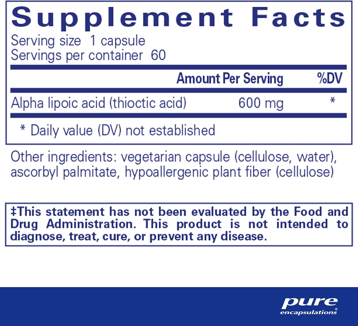 Pure Encapsulations Alpha Lipoic Acid 600 mg, 120 Capsules