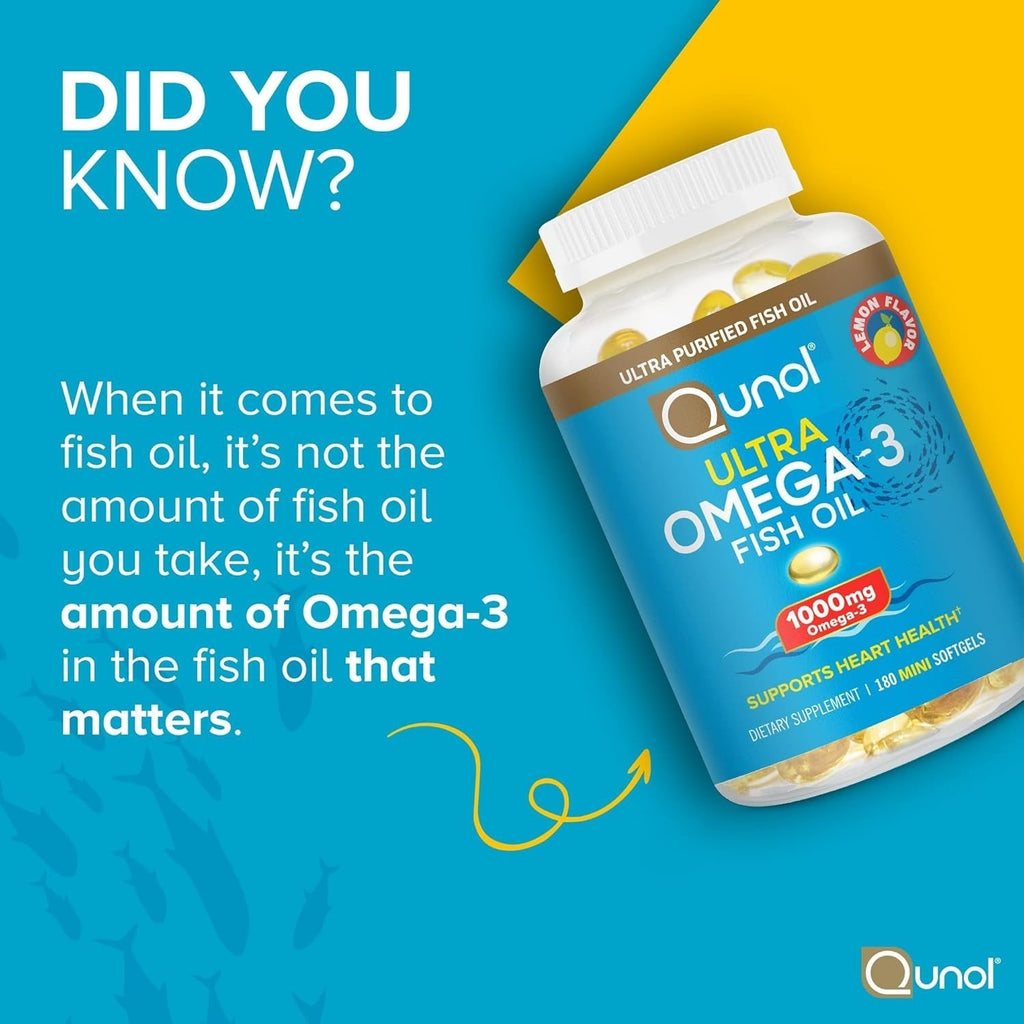 Qunol Ultra Omega 3  Fish Oil Mini Softgels 1000mg  _ 180 Count