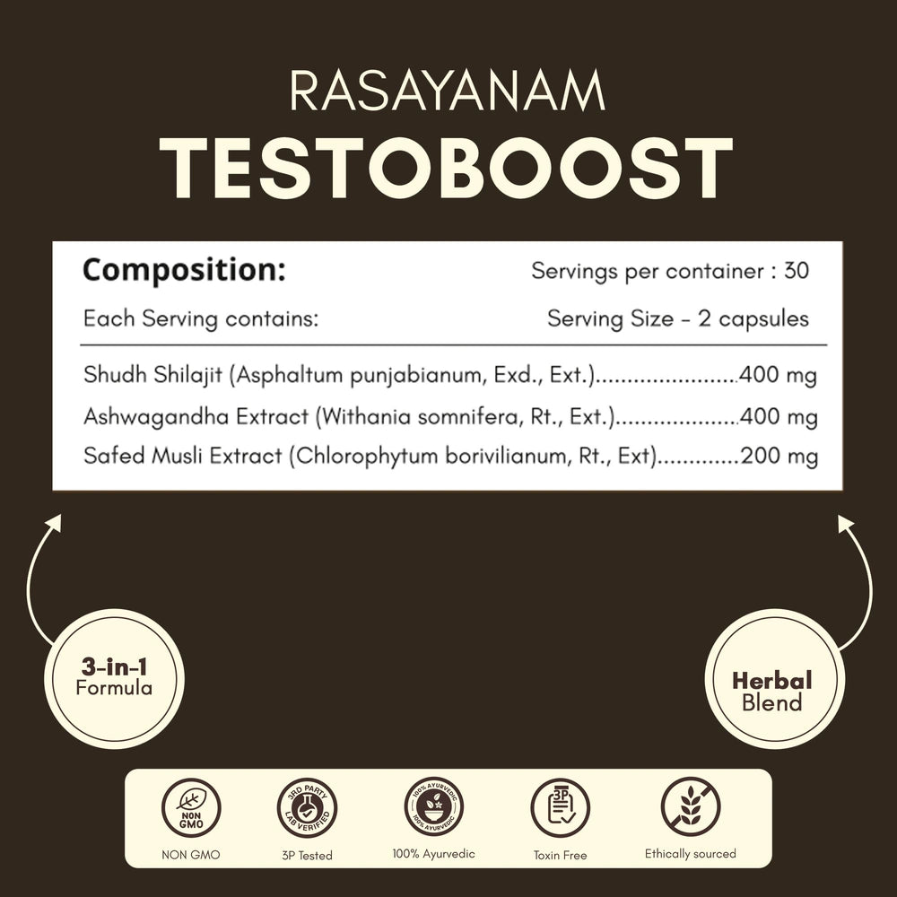 Rasayanam Testboost For Men With Ashwagandha, Safed Musli & Shilajit 60 Capsules
