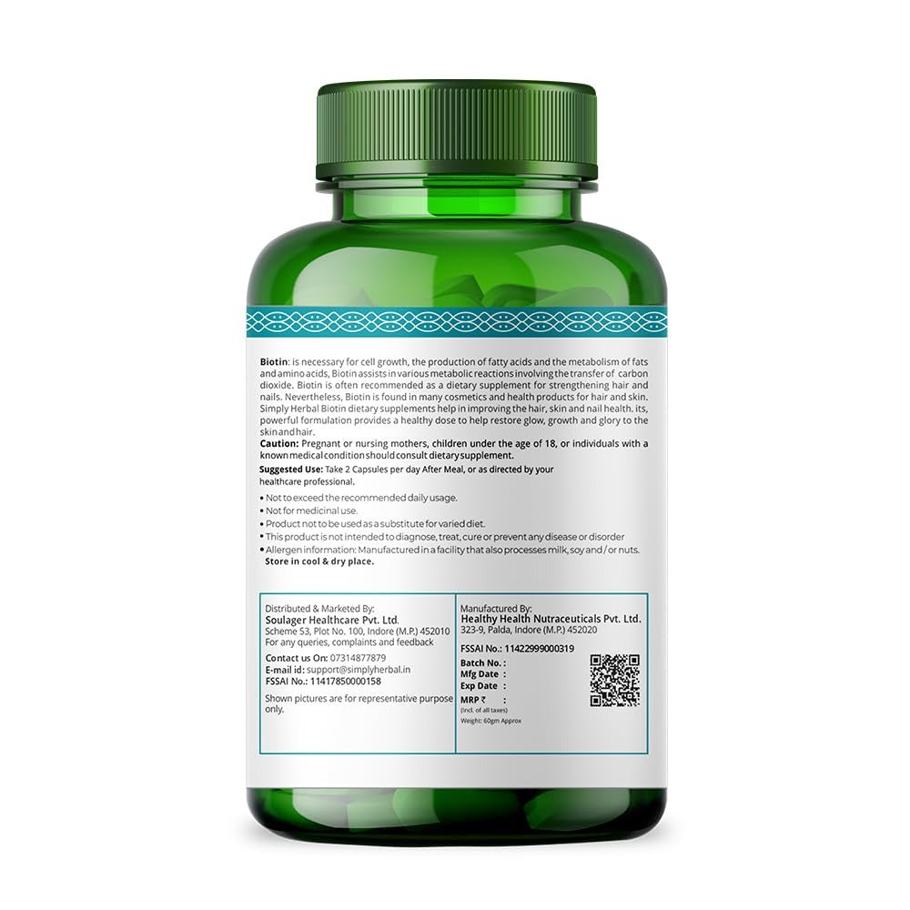 Simply Herbal Natural Biotin Vitamin B7 Capsules _ 90 Count