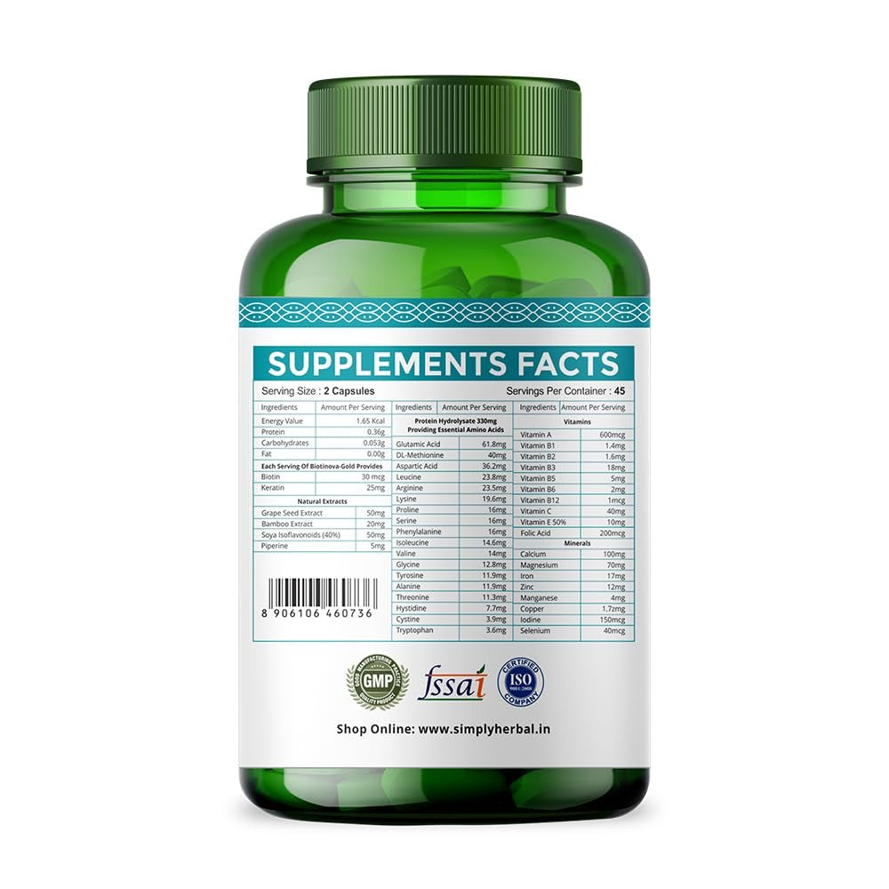 Simply Herbal Natural Biotin Vitamin B7 Capsules _ 90 Count