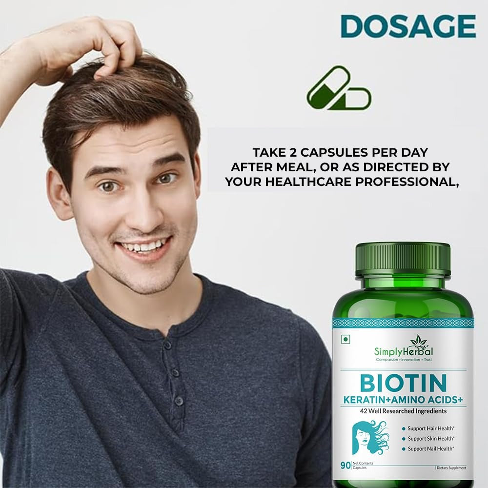 Simply Herbal Natural Biotin Vitamin B7 Capsules _ 90 Count