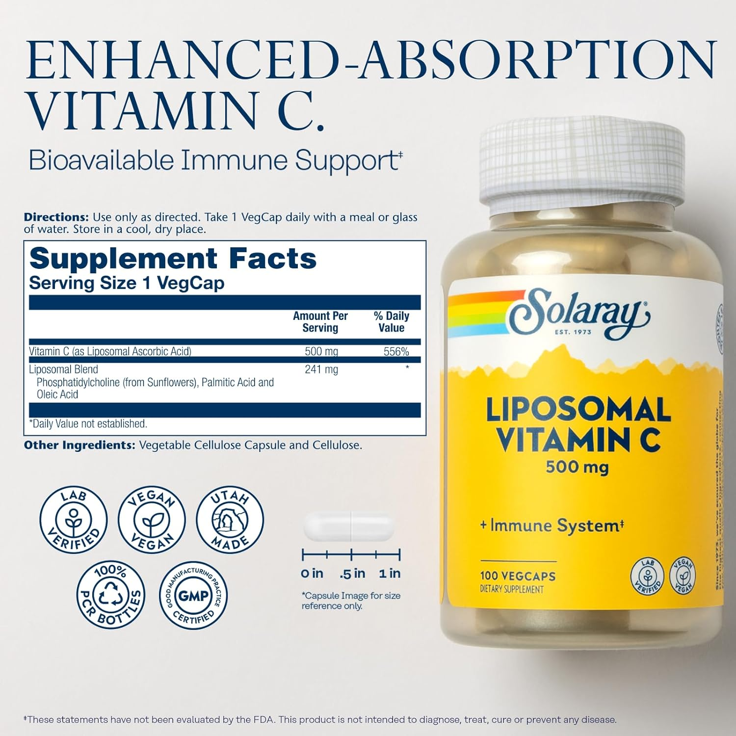 Solaray Enhanced Absorption Liposomal Vitamin C 500mg 100 VegCaps