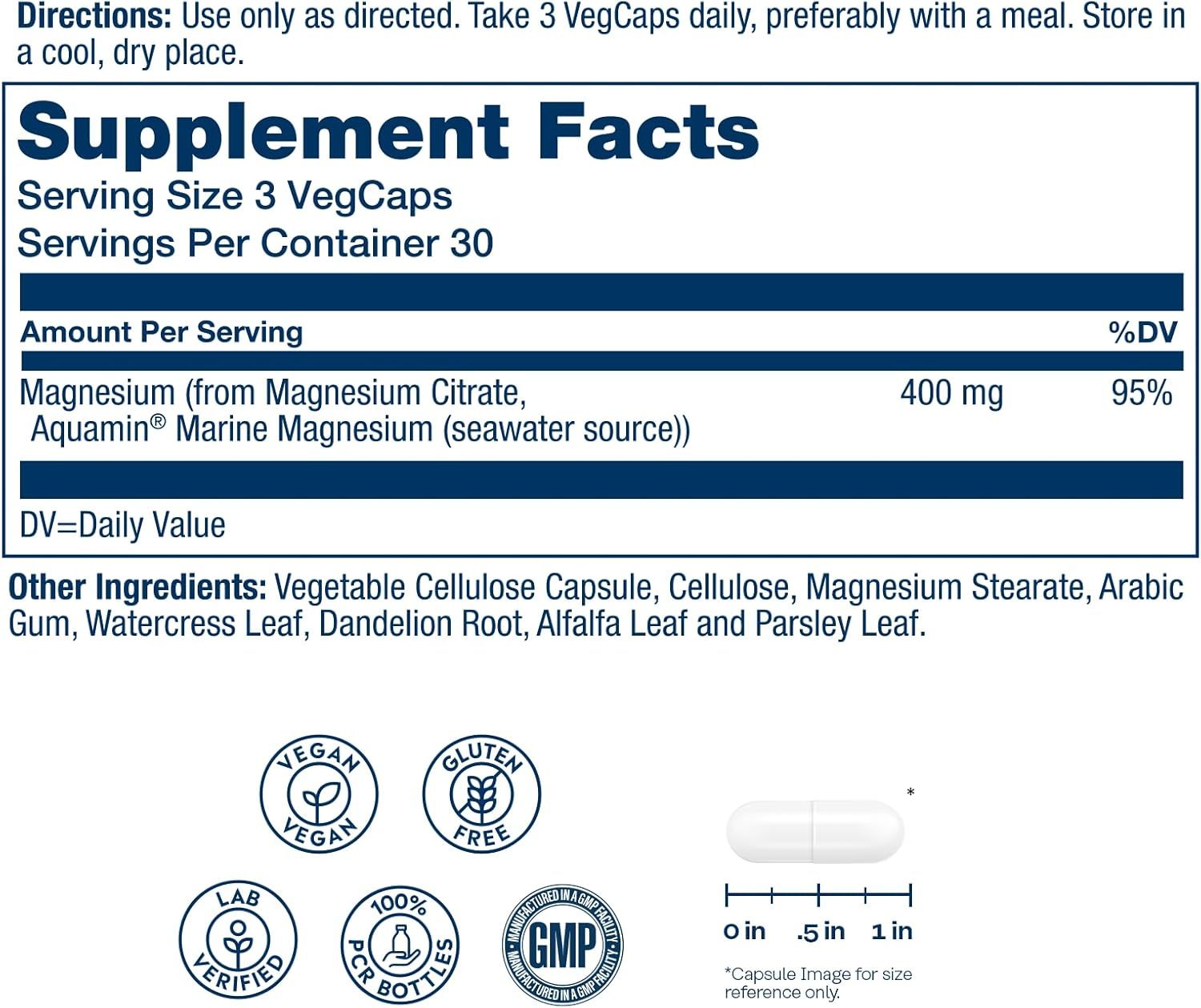 Solaray Magnesium Citrate 400mg 180 VegCaps (133 mg per Capsule)