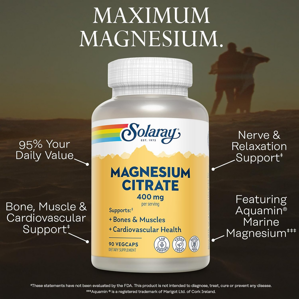 Solaray Magnesium Citrate 400mg 180 VegCaps (133 mg per Capsule)