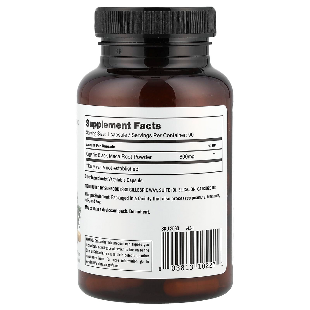 Sunfood Black Maca 800 mg 90 Capsules
