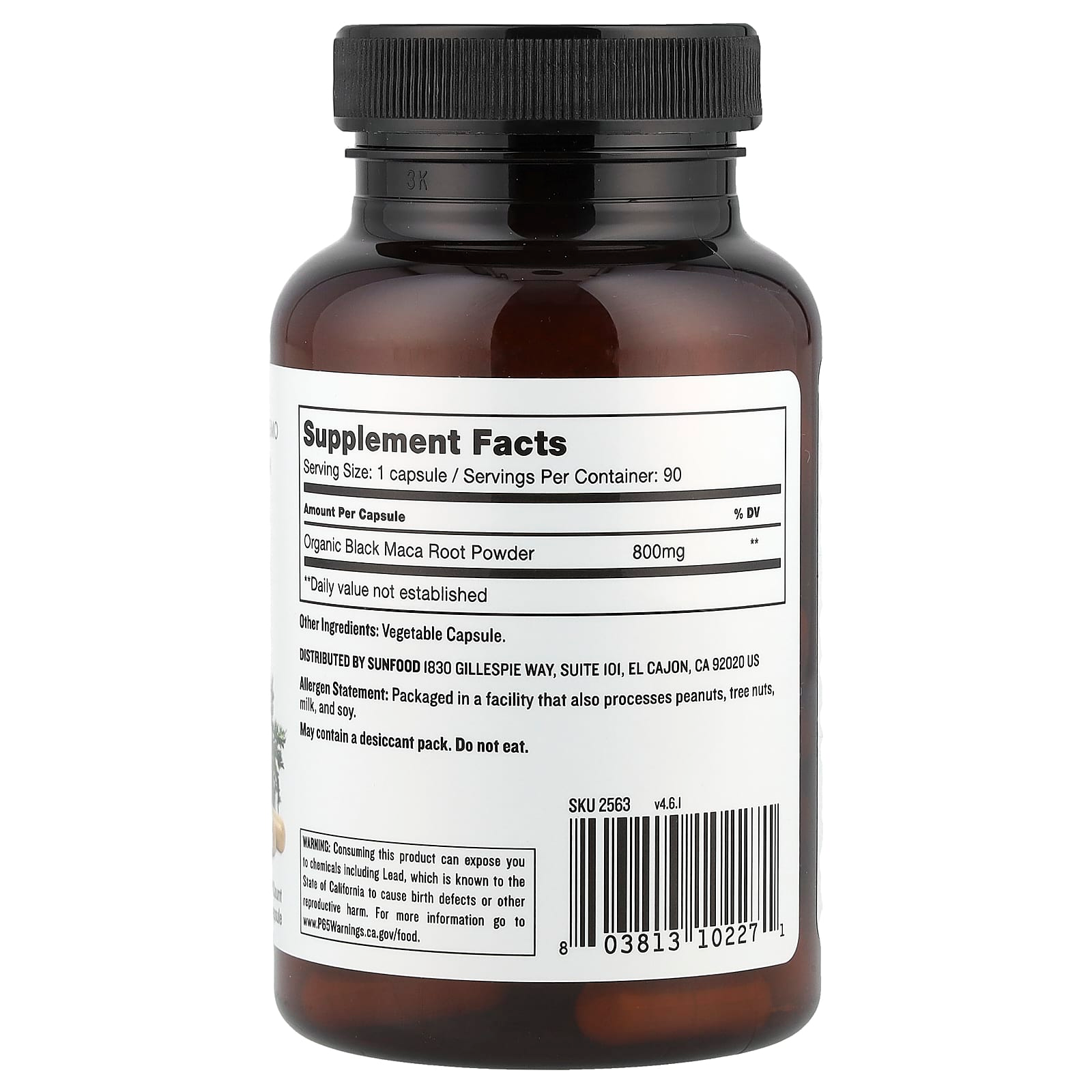 Sunfood Black Maca 800 mg 90 Capsules