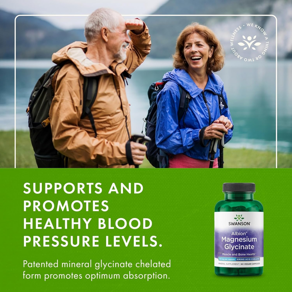 Swanson Albion® Magnesium Glycinate 133 mg, 90 Vegan Capsules