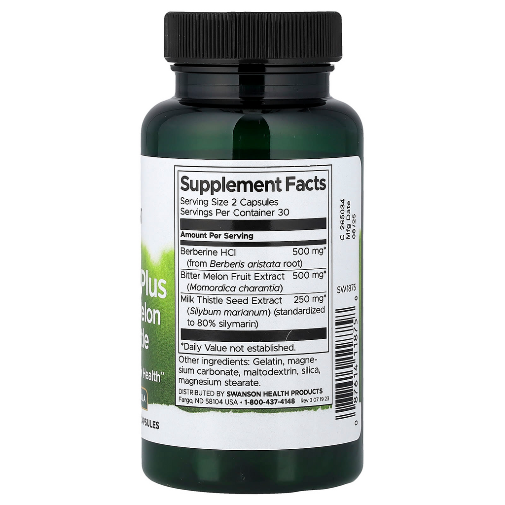 Swanson Berberine Plus with Bitter Melon & Milk Thistle, 60 Capsules