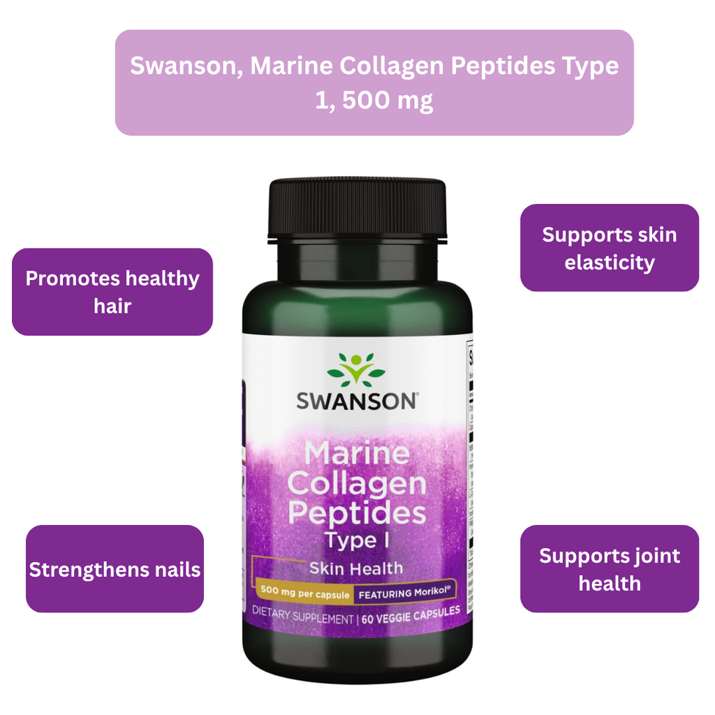 Swanson Marine Collagen Peptides Type 1, 500 mg, 60 Veggie Capsules