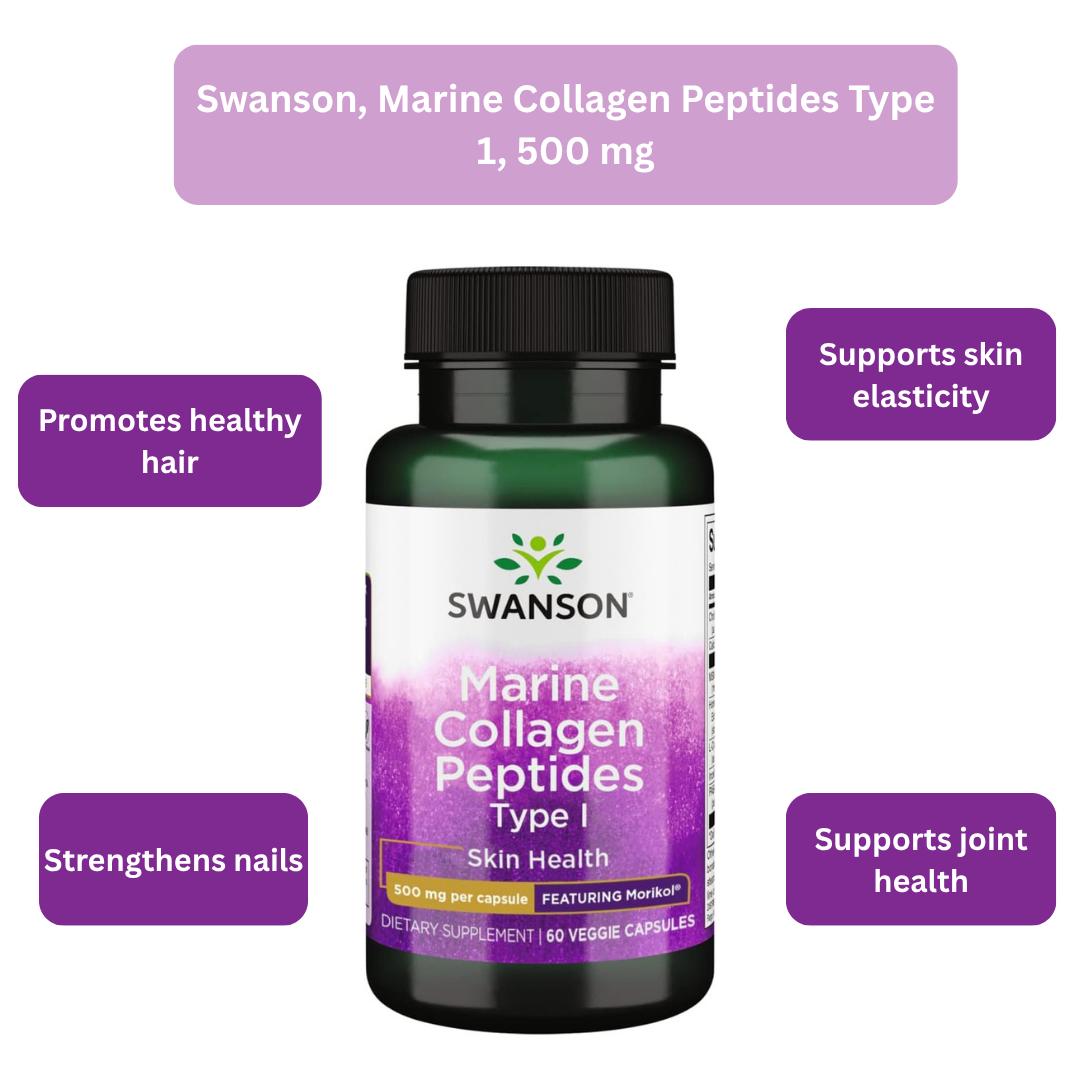Swanson Marine Collagen Peptides Type 1, 500 mg, 60 Veggie Capsules