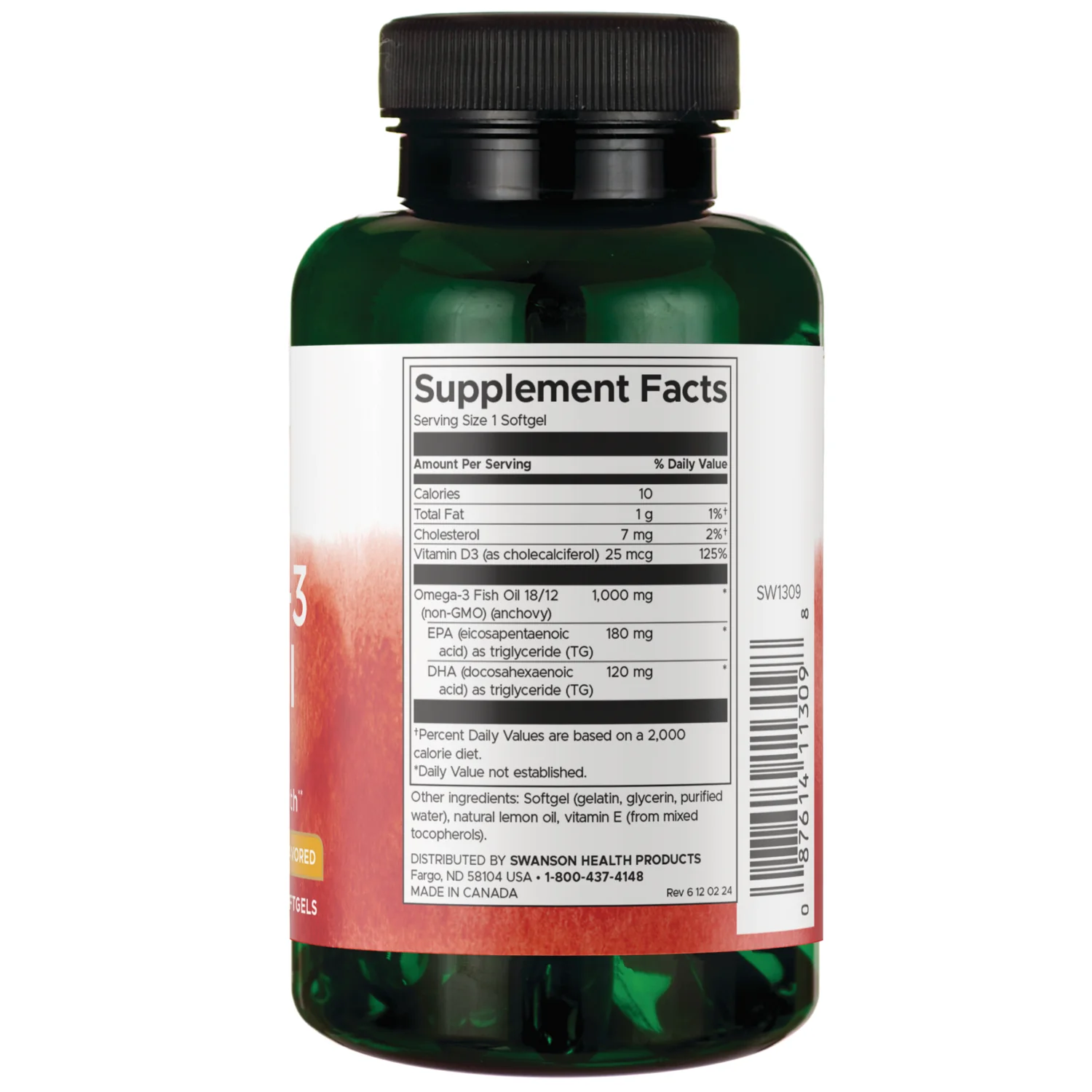 Swanson Omega-3 Fish Oil with Vitamin D, Lemon, 60 Softgels