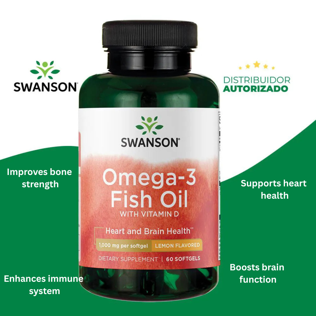 Swanson Omega-3 Fish Oil with Vitamin D, Lemon, 60 Softgels
