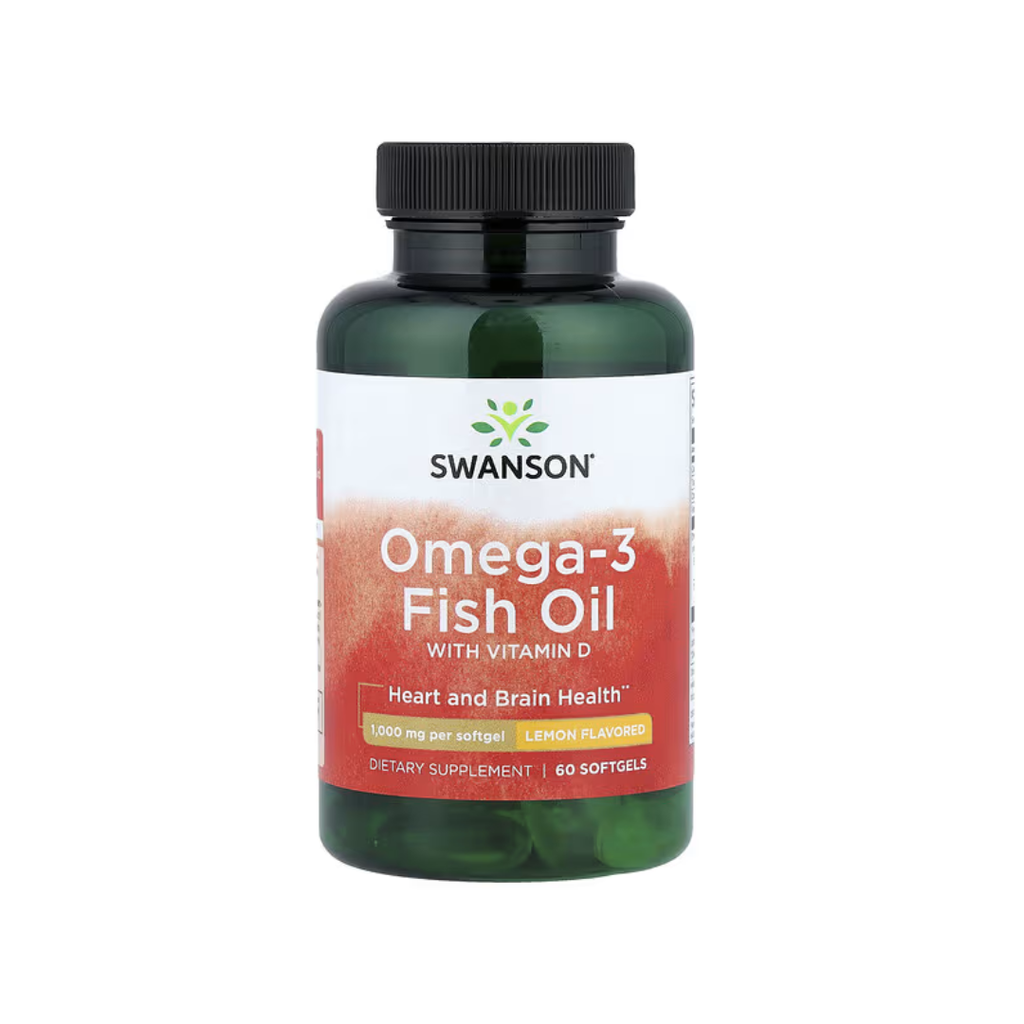 Swanson Omega-3 Fish Oil with Vitamin D, Lemon, 60 Softgels