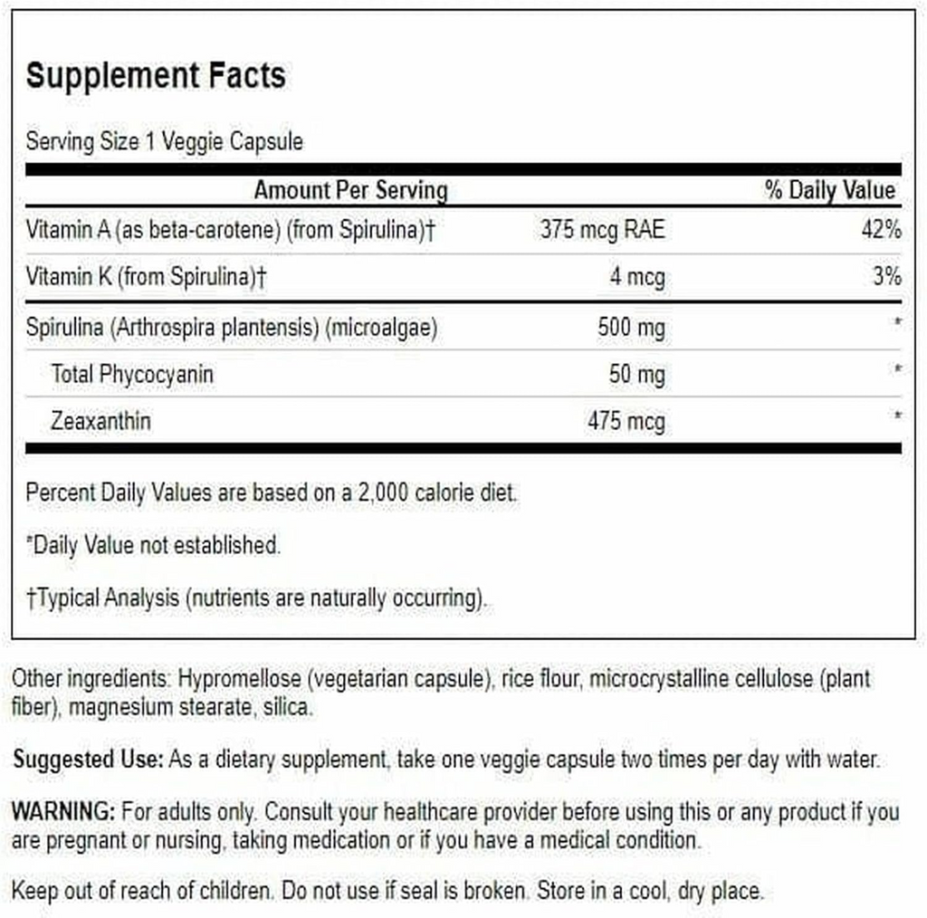 Swanson Spirulina Blue-Green Algae Standardised 500mg 90 Veg Capsules