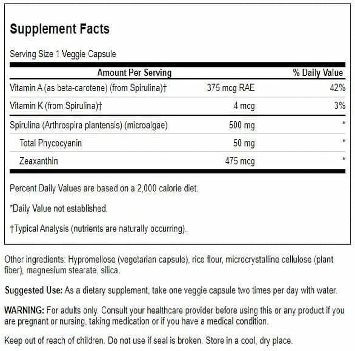 Swanson Spirulina Blue-Green Algae Standardised 500mg 90 Veg Capsules