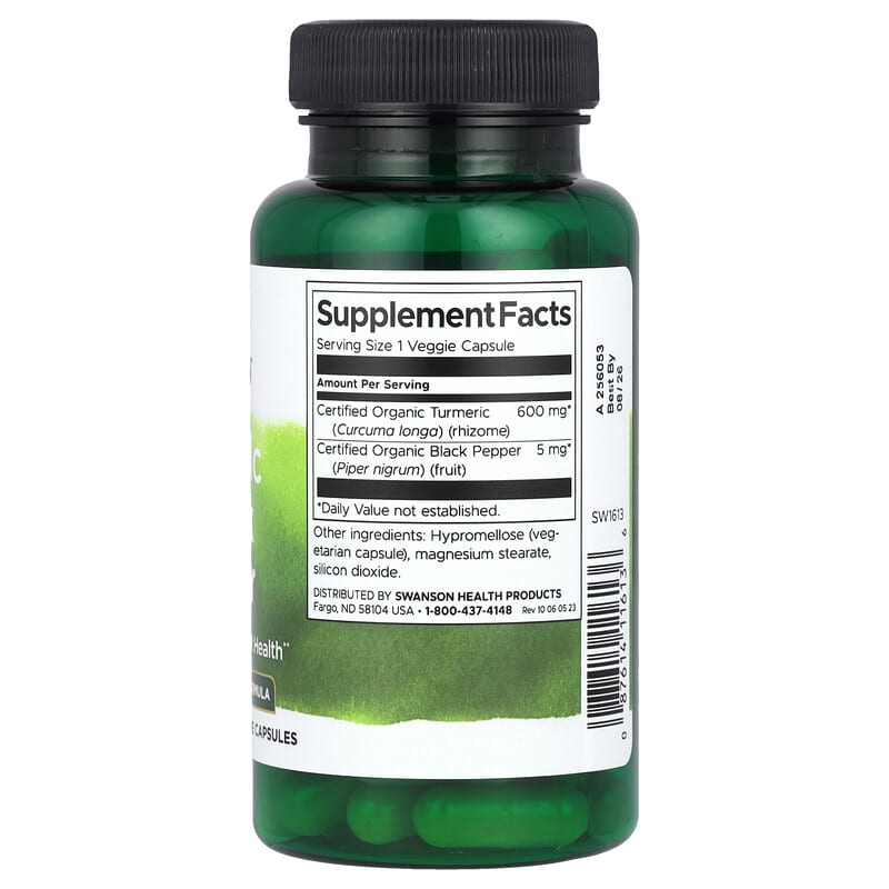 Swanson Turmeric & Black Pepper 600mg 60 Vegan Capsules