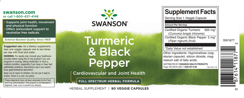 Swanson Turmeric & Black Pepper 600mg 60 Vegan Capsules