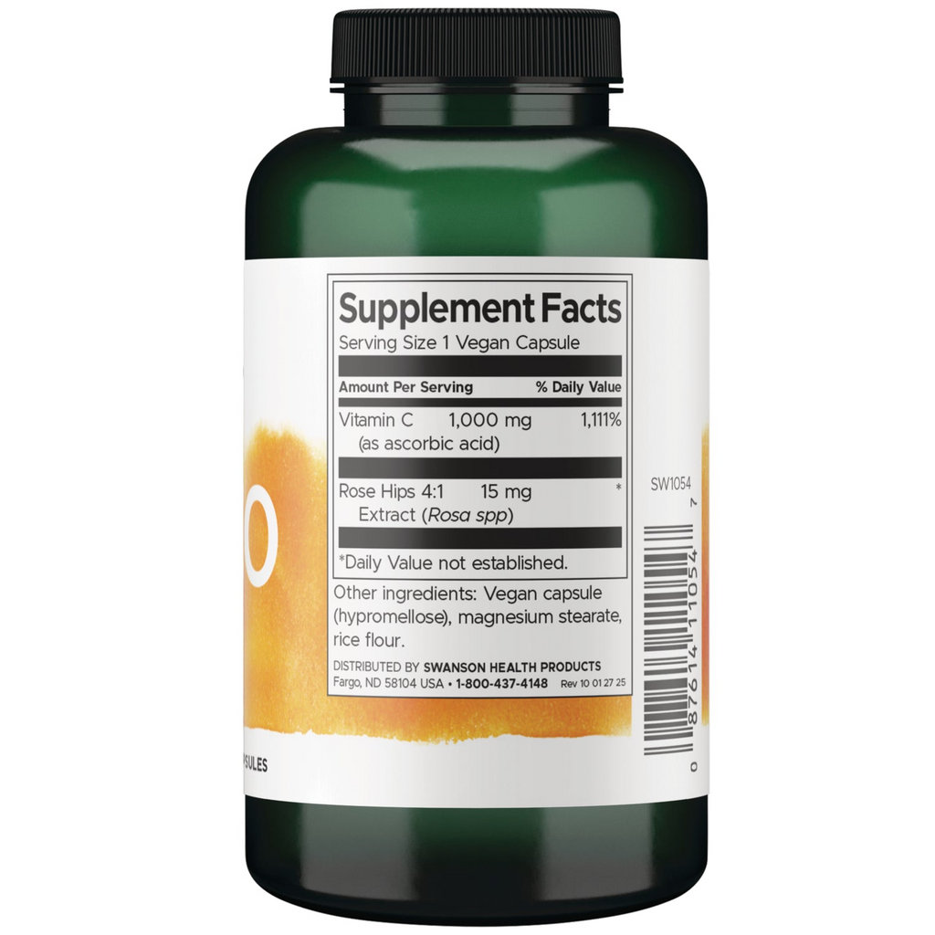Swanson C-1000 Vitamin C With Rose Hips, 90 Vegan Capsules