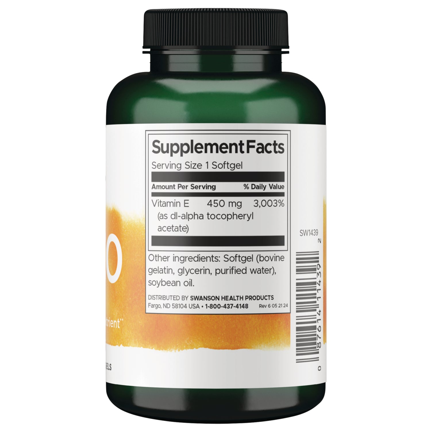 Swanson Vitamin E-1000 450 mg (1,000 IU), 60 Softgels