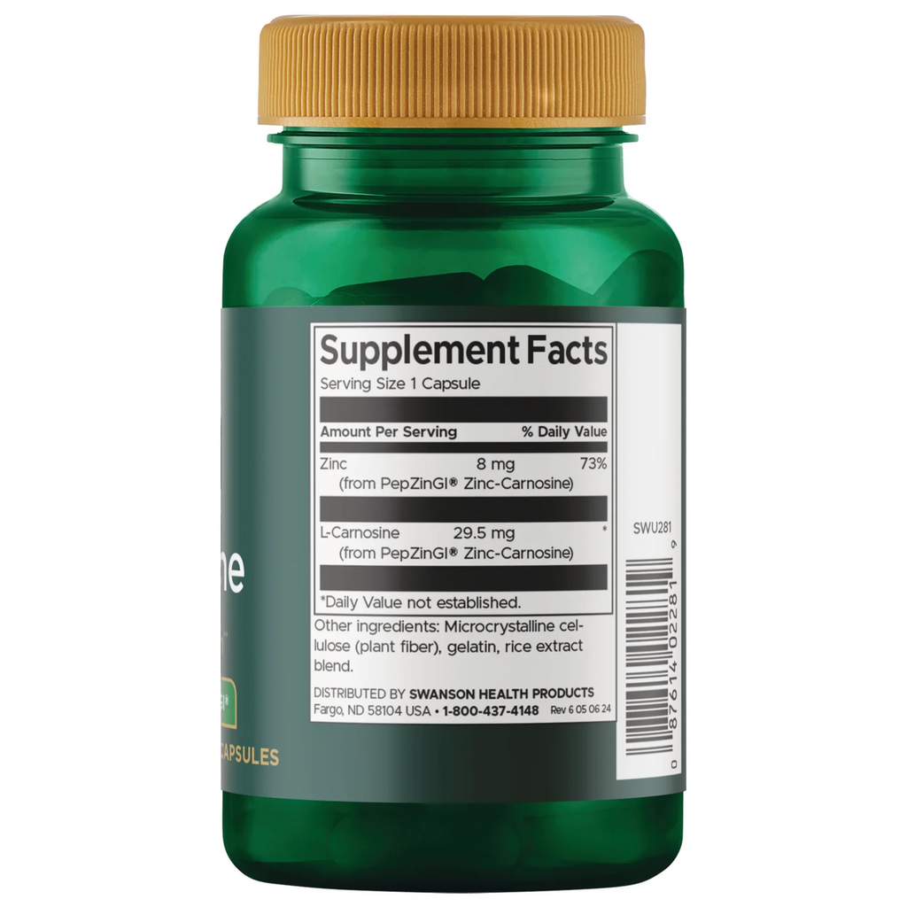 Swanson Zinc Carnosine Featuring PepZinGI 60 Capsules