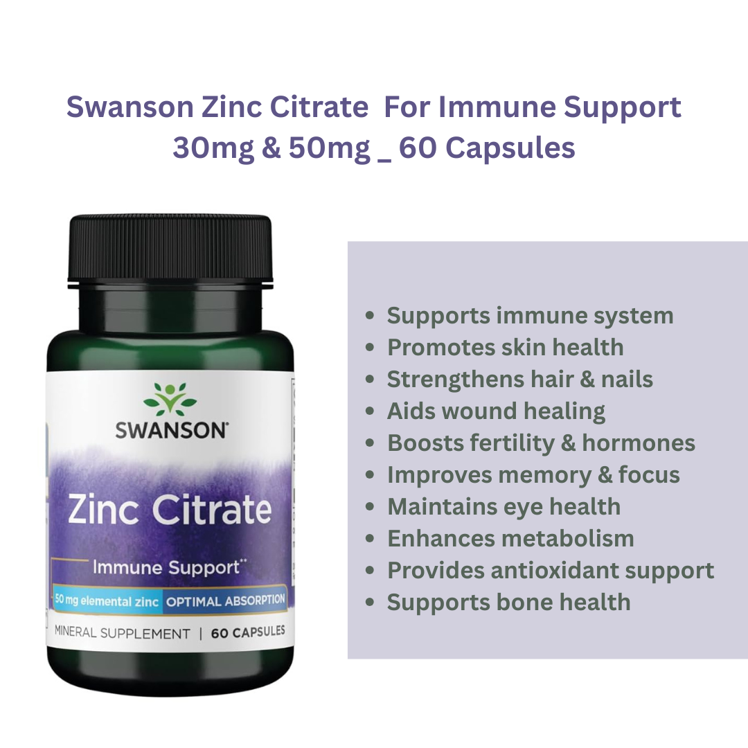 Swanson Zinc Citrate 30mg Capsules _ 60 Count