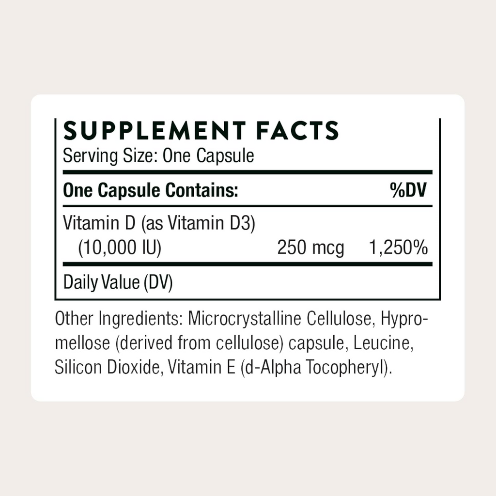 Thorne D-10,000, 60 Capsules (250 mcg per Capsule)