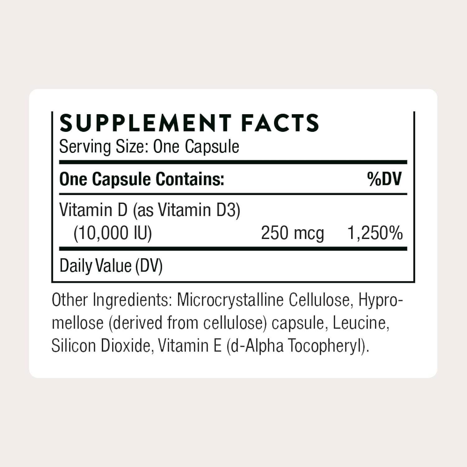 Thorne D-10,000, 60 Capsules (250 mcg per Capsule)