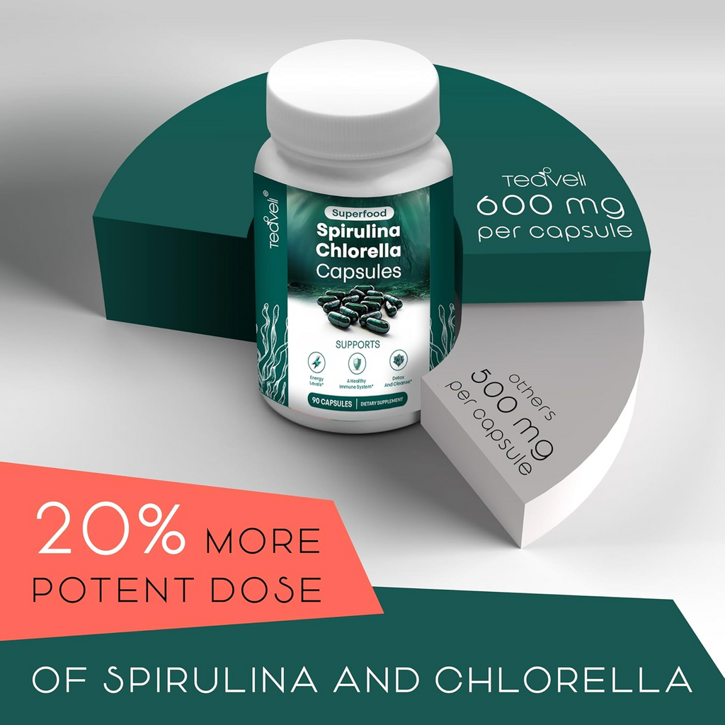 Teaveli Spirulina Chlorella Capsules - 90 Count