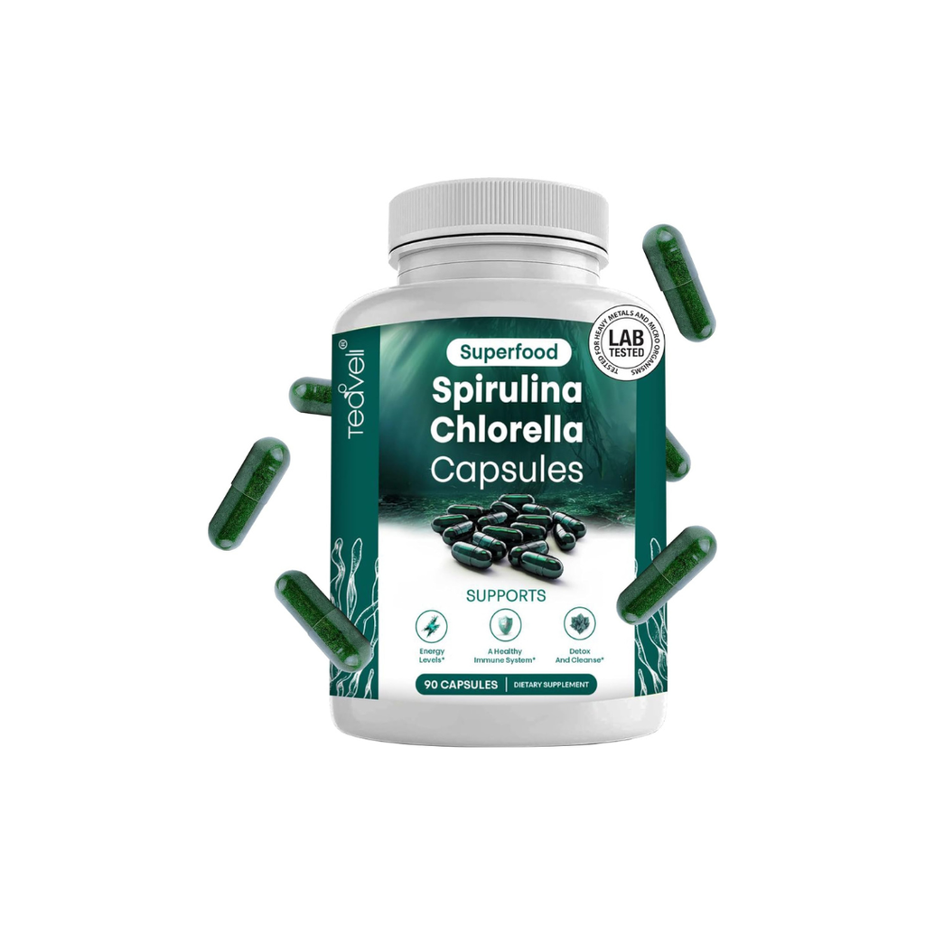 Teaveli Spirulina Chlorella Capsules - 90 Count