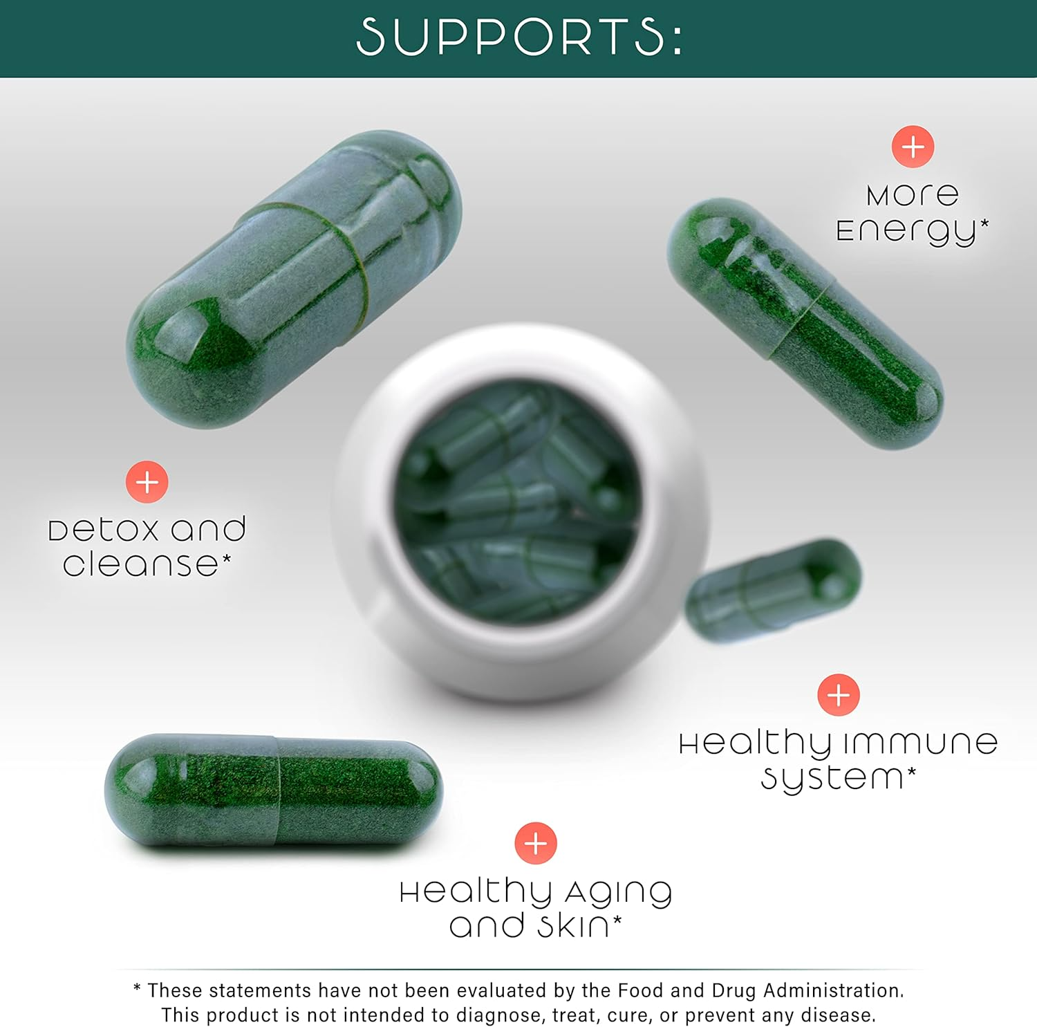 Teaveli Spirulina Chlorella Capsules - 90 Count