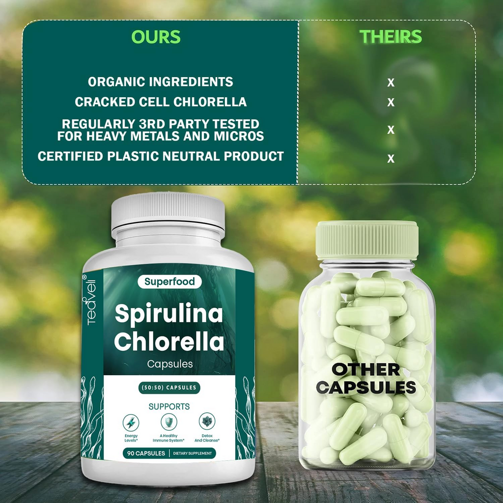 Teaveli Spirulina Chlorella Capsules - 90 Count