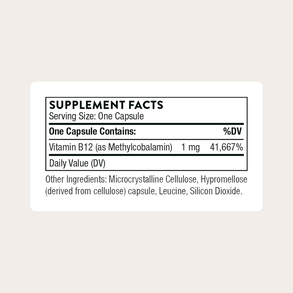 Thorne Vitamin B12 as Methylcobalamin, 60 Capsules (1 mg per Capsule)