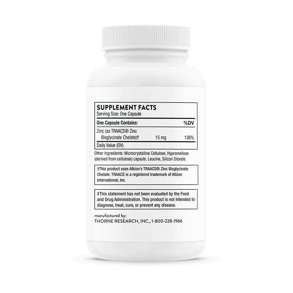 Thorne Zinc Bisglycinate 15 mg, 60 Capsules