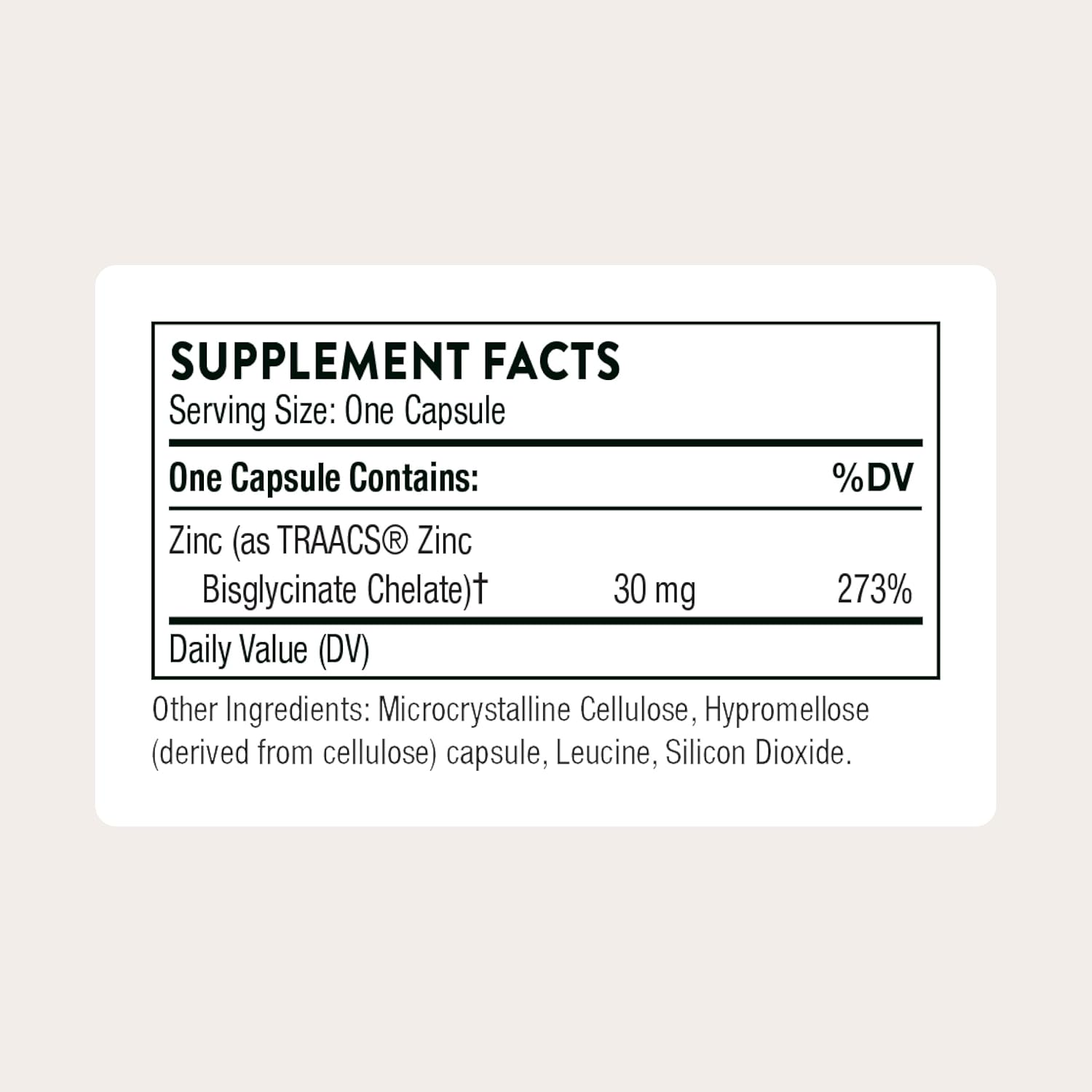 Thorne Zinc Bisglycinate 30 mg 60 Capsules