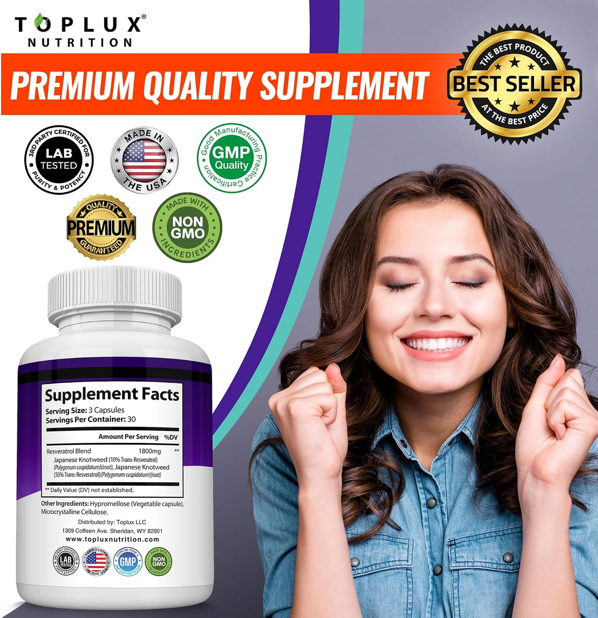 Toplux Nutrition Resveratrol Complex 1800mg 90 Capsules