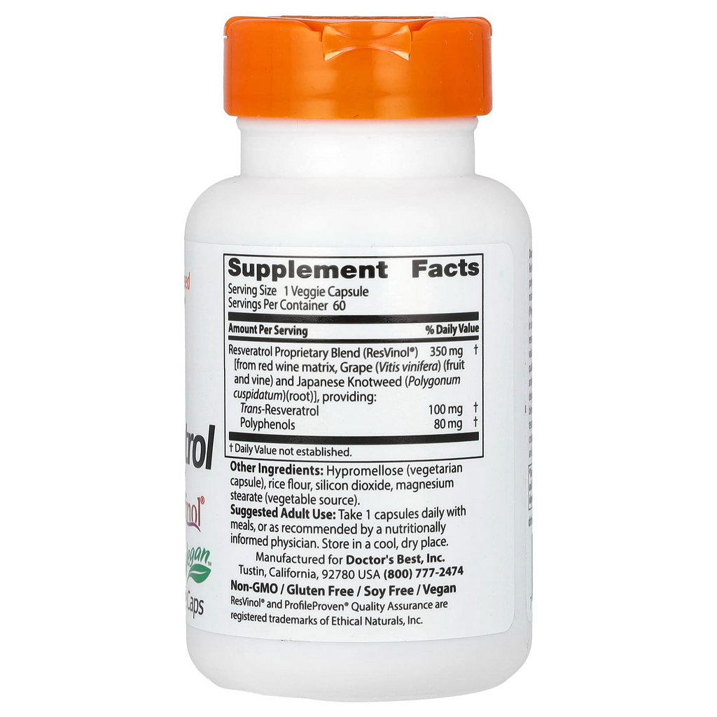 Doctor's Best Trans-Resveratrol 100, 60 Veggie Caps