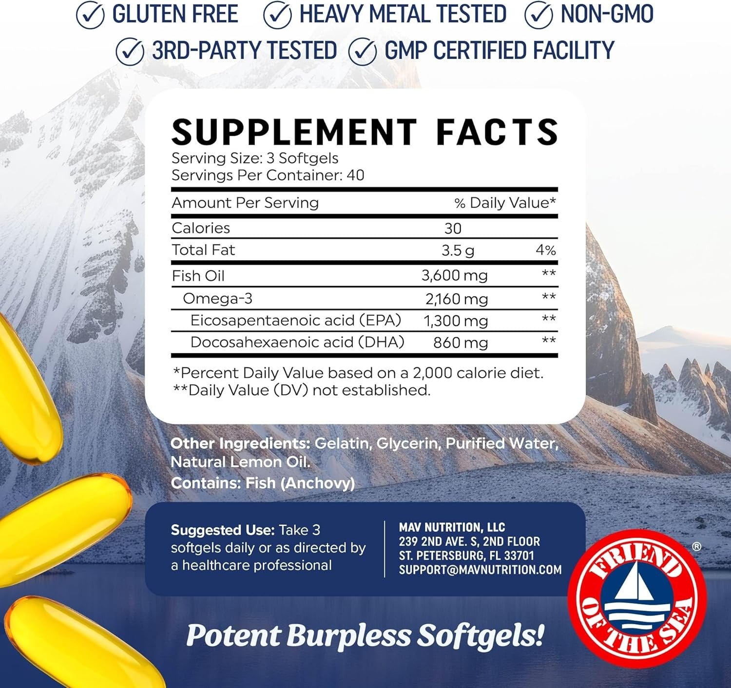 MAV Nutrition Triple Strength Omega 3 Fish Oil 3600mg