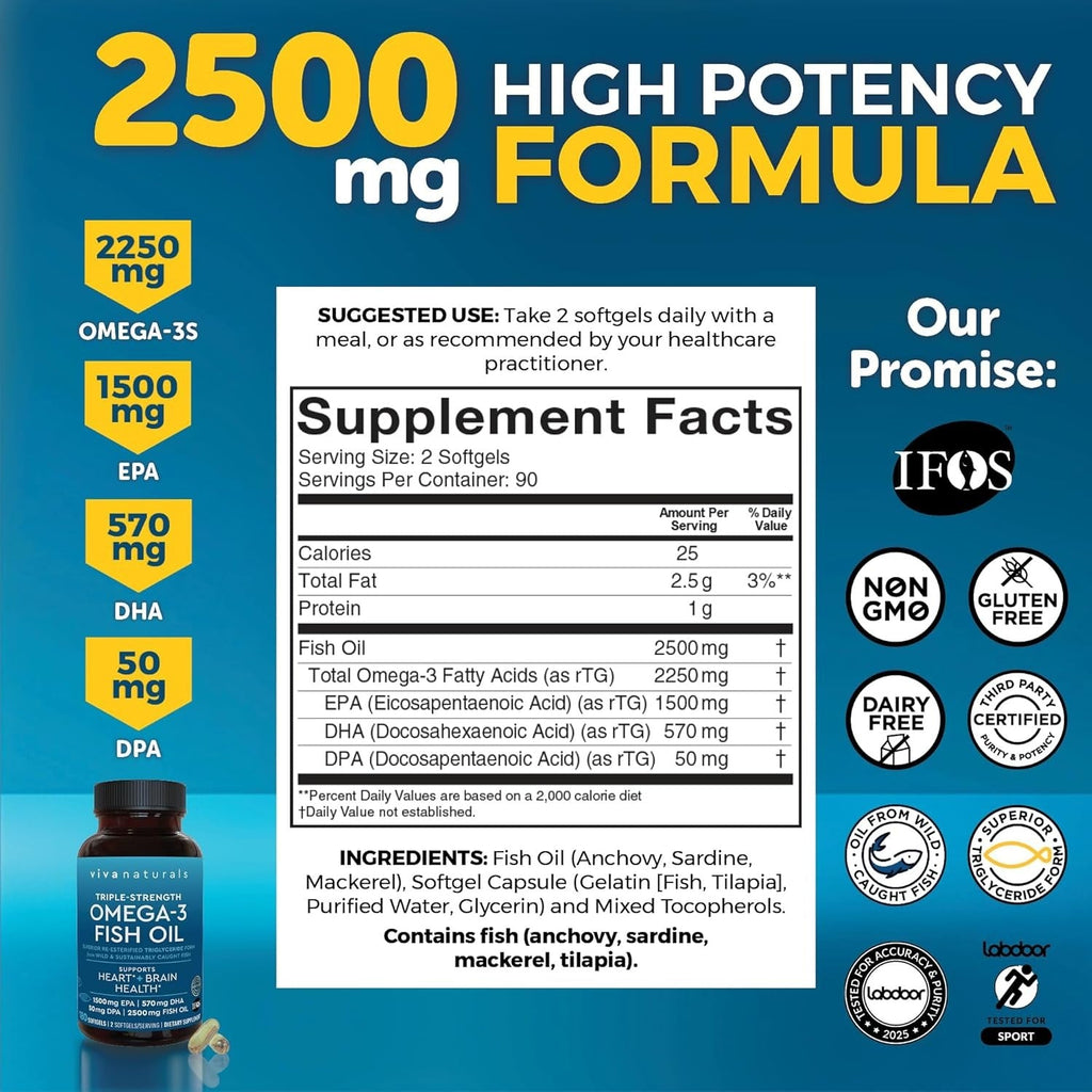 Viva Naturals Triple Strength Omega 3 Fish Oil 2500 mg